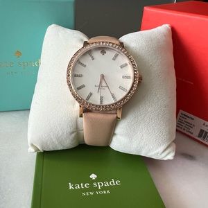 Kate Spade Rose Gold and Crystal Bezel Watch with Nude Genuine Leather Band